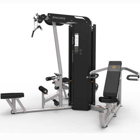 ES3000 3-х стековая мультистанция ENCORE, тяга сверху, гребная тяга, сгибание и разгибание ног, многопозиционный жим от груди и плеч 3х91кг